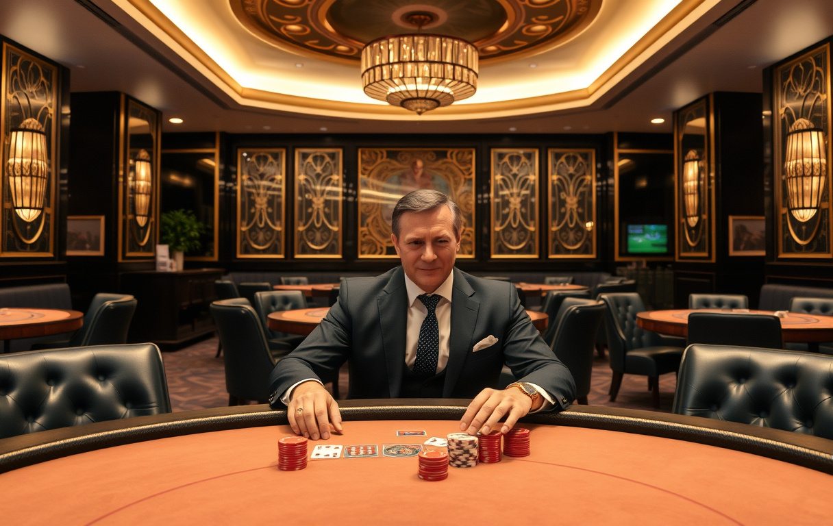 VIP-lounge i et highroller-casino med spillebord og kort